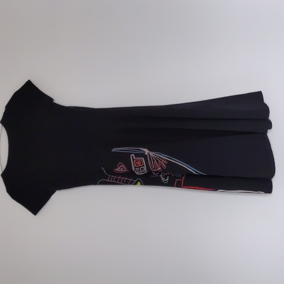 Desigual Short Sleeve Midi A-Line Dress S, Black with Colorful Abstract … - Picture 5 of 12